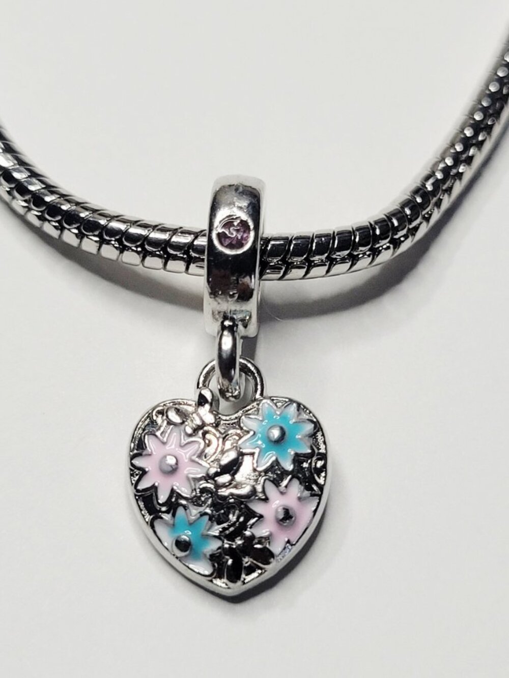 NWT Silver Pink And Blue Pastel Heart Dangle Charm For Pandora Charm Bracelets - Picture 5 of 5